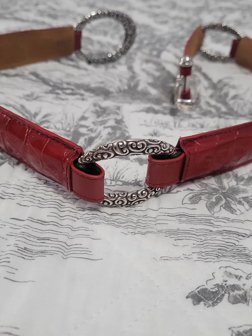 Brighton Red Leather Belt with Silver Size 34 x 1